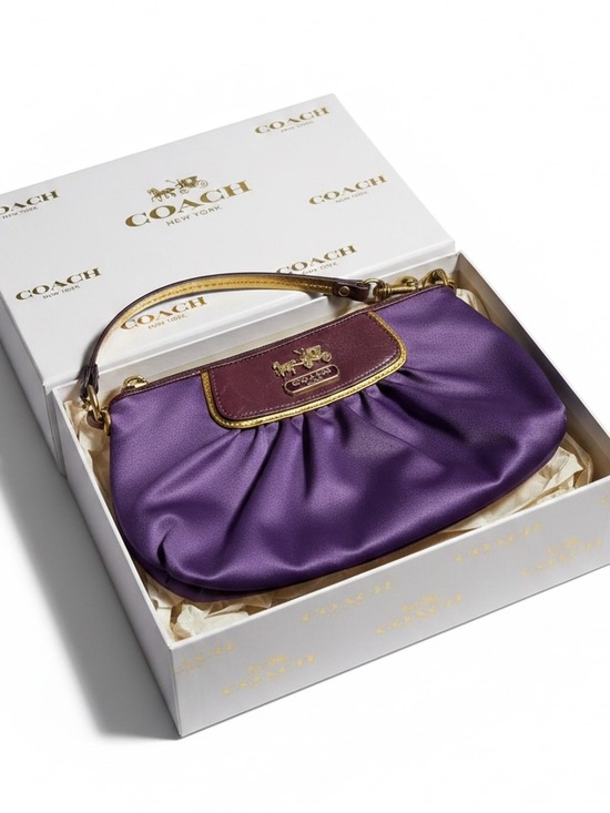 Coach Handbags - Coach Amanda Satin Purple Wristlet with Brown Leather and Gold Hardware
